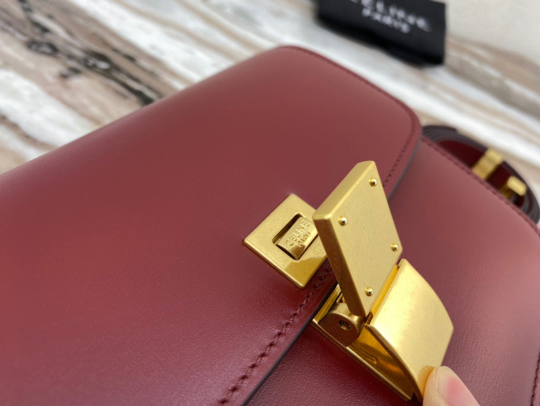 Celine Classic Box Small Bag In Burgundy Box Calfskin