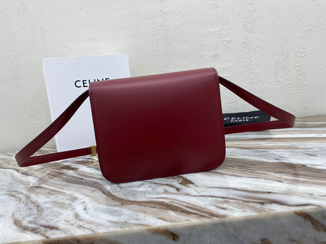 Celine Classic Box Small Bag In Burgundy Box Calfskin