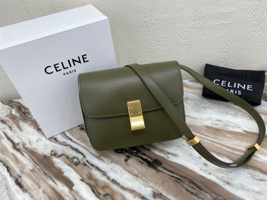 Celine Classic Box Small Bag In Army Green Box Calfskin