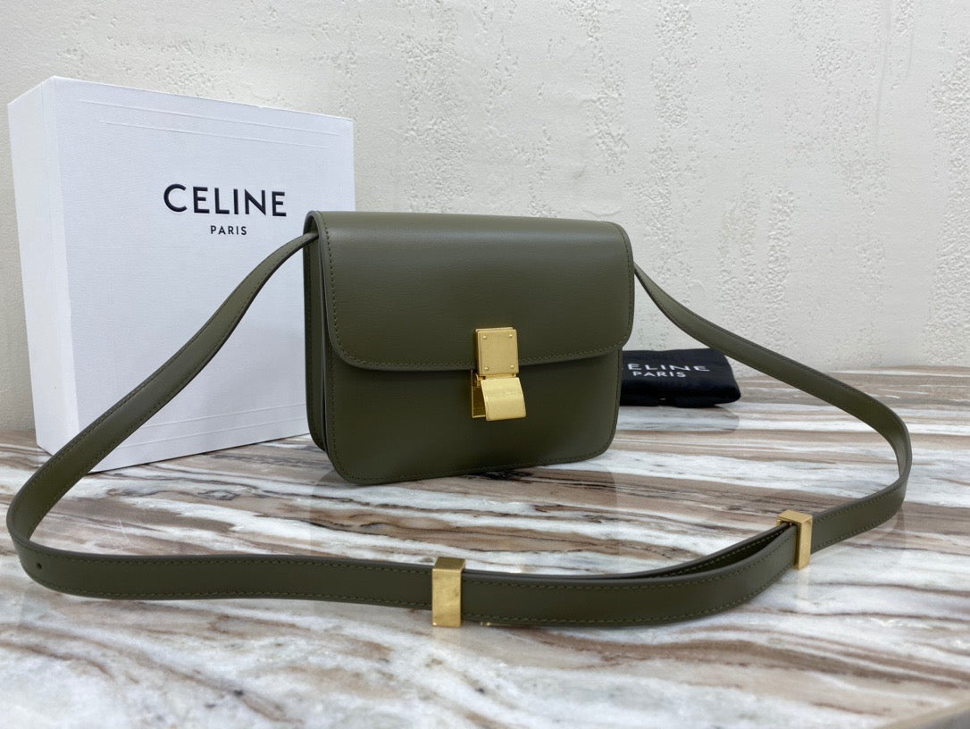 Celine Classic Box Small Bag In Army Green Box Calfskin