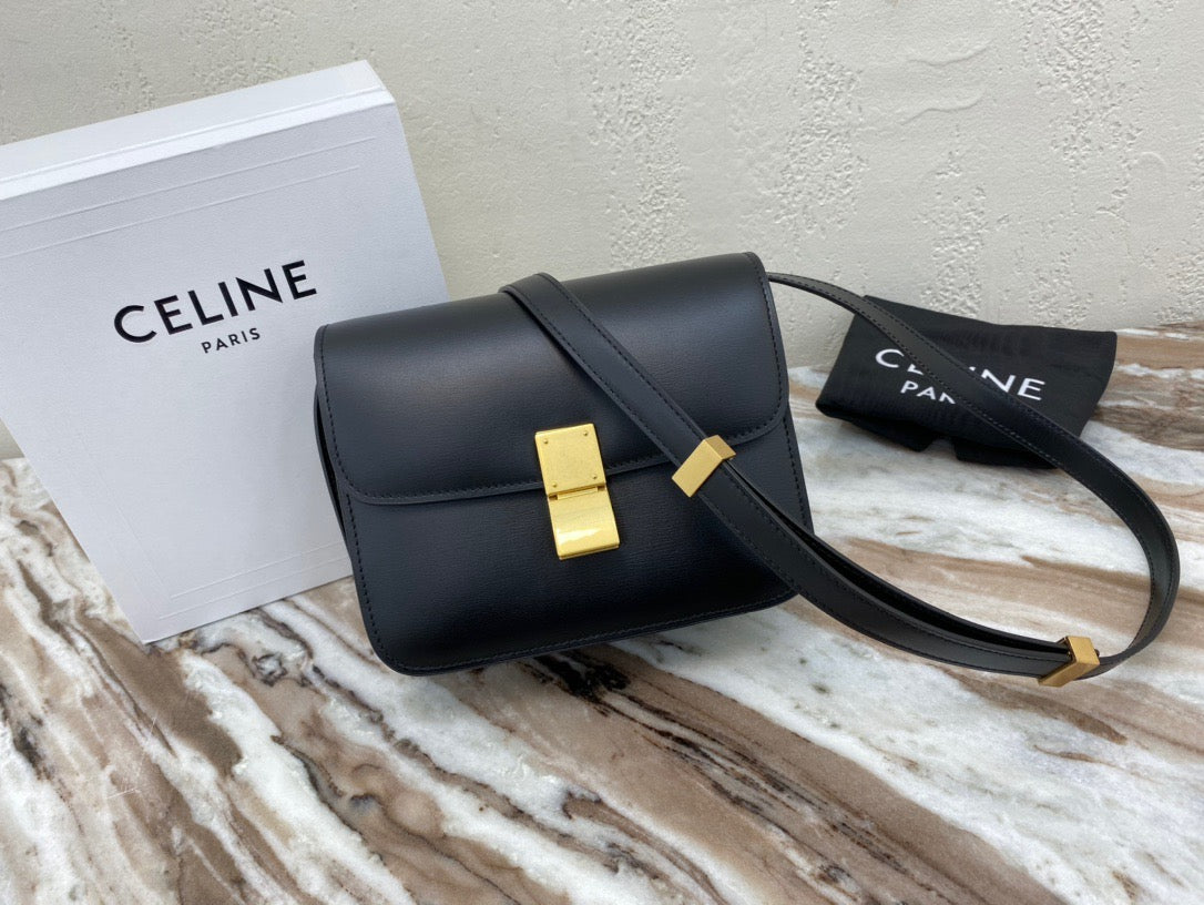 Celine Classic Box Small Bag In Black Box Calfskin