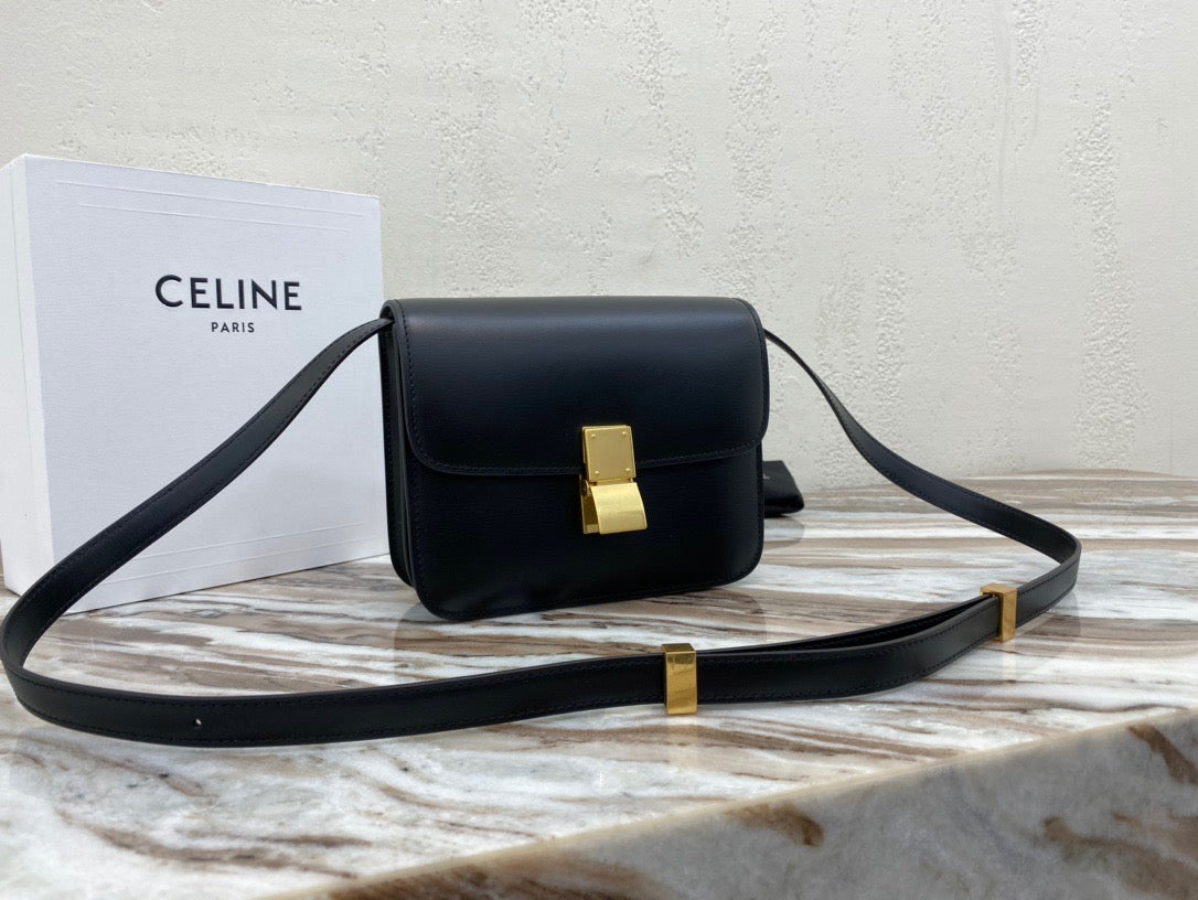 Celine Classic Box Small Bag In Black Box Calfskin