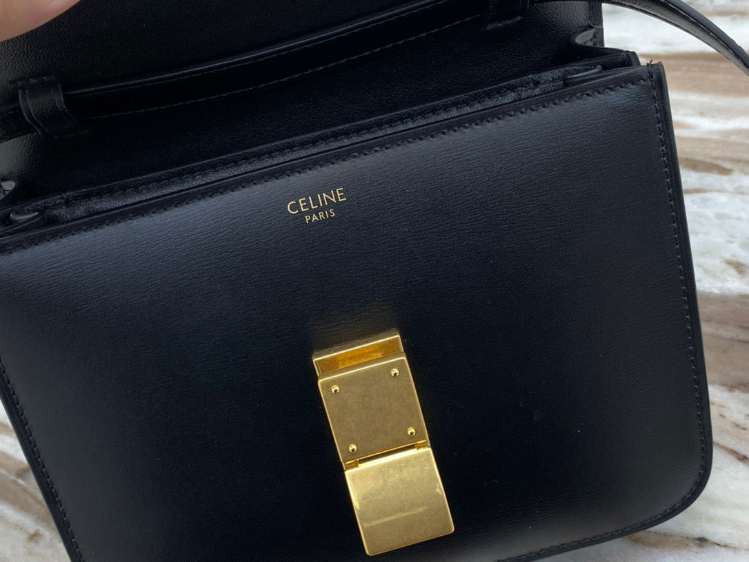 Celine Classic Box Small Bag In Black Box Calfskin