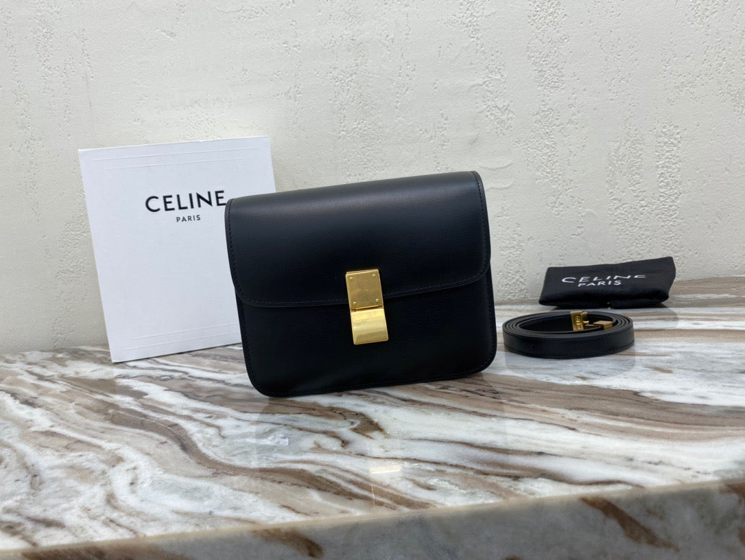 Celine Classic Box Small Bag In Black Box Calfskin