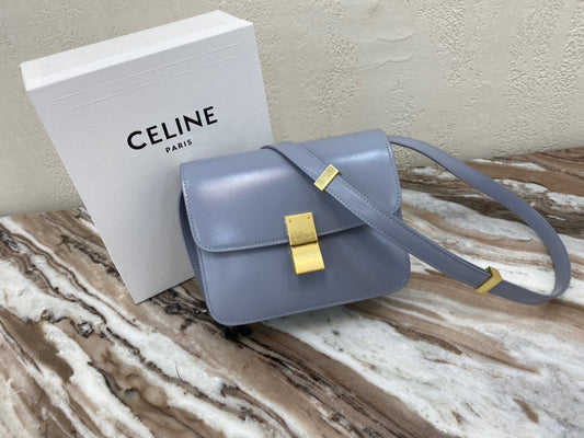 Celine Classic Box Small Bag In Haze Blue Box Calfskin