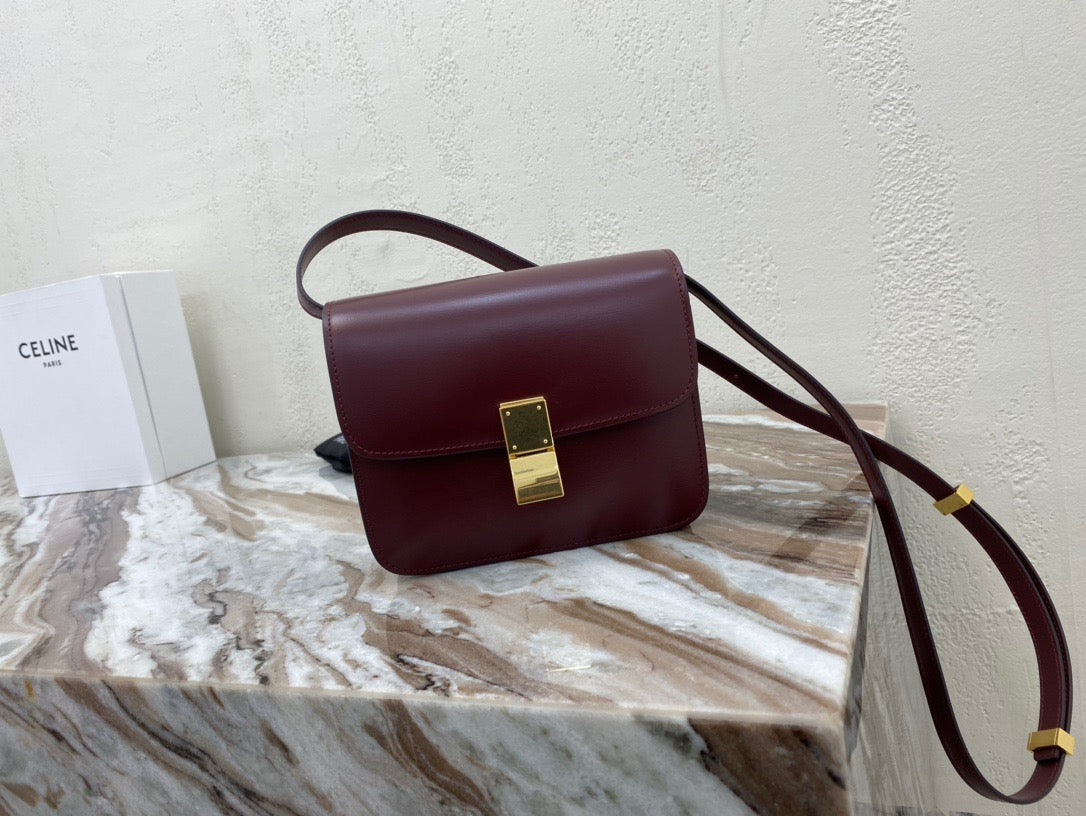 Celine Classic Box Small Bag In Burgundy Box Calfskin