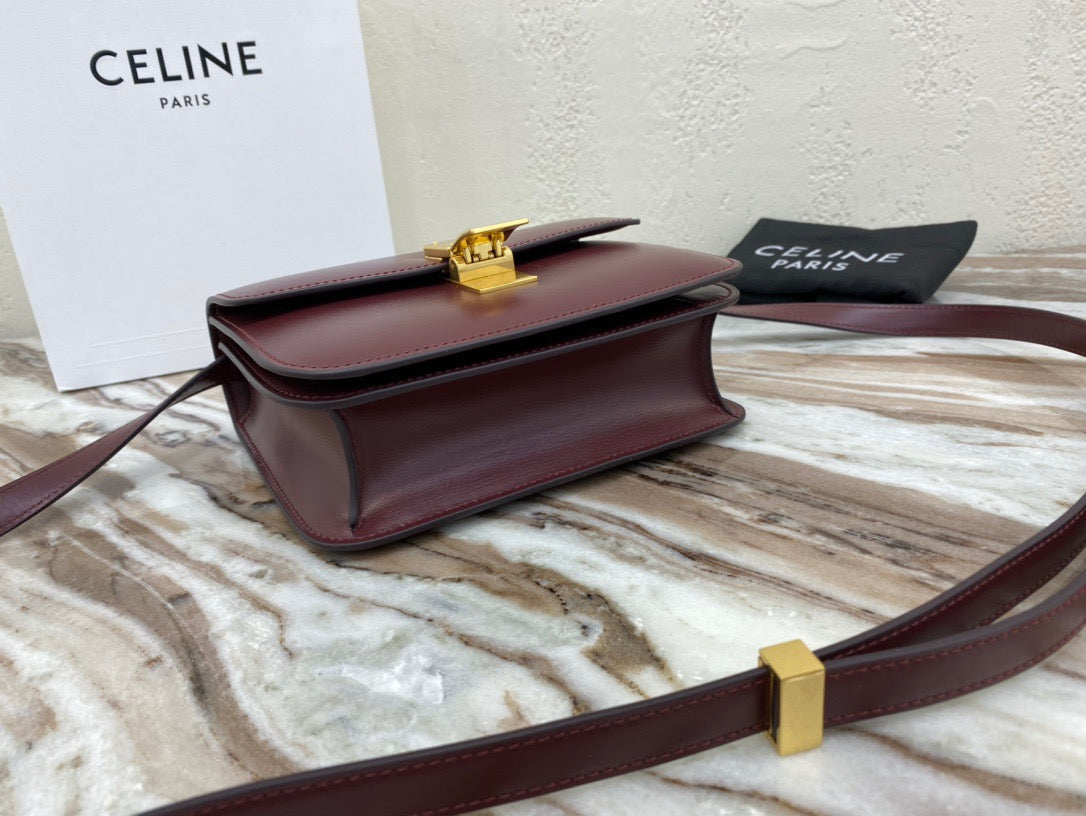 Celine Classic Box Small Bag In Burgundy Box Calfskin