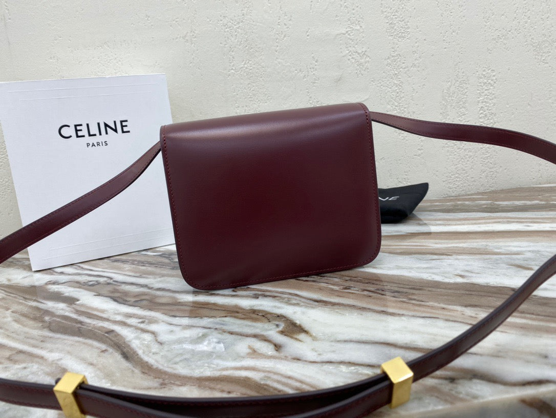 Celine Classic Box Small Bag In Burgundy Box Calfskin