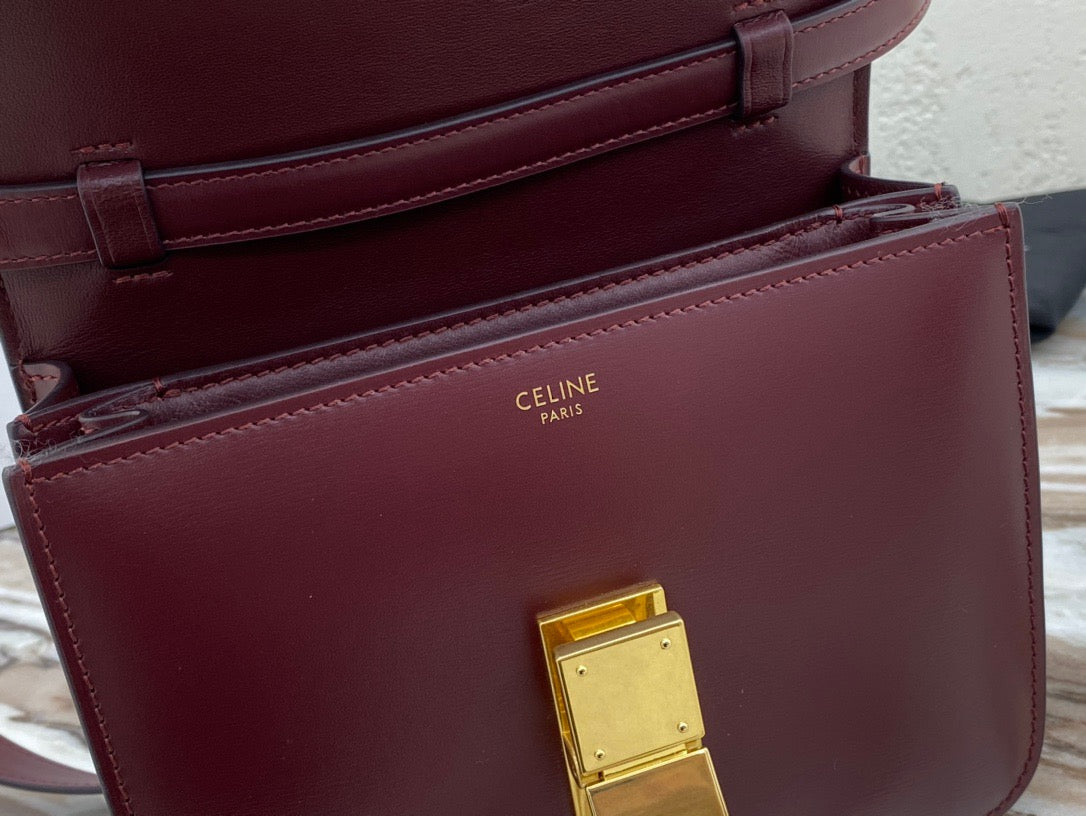 Celine Classic Box Small Bag In Burgundy Box Calfskin