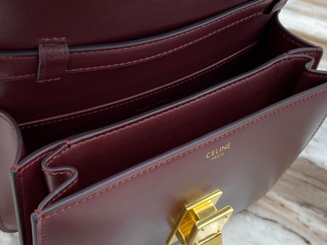 Celine Classic Box Small Bag In Burgundy Box Calfskin