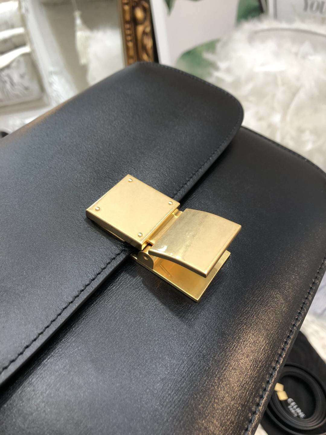 Celine Classic Box Medium Bag In Black Box Calfskin