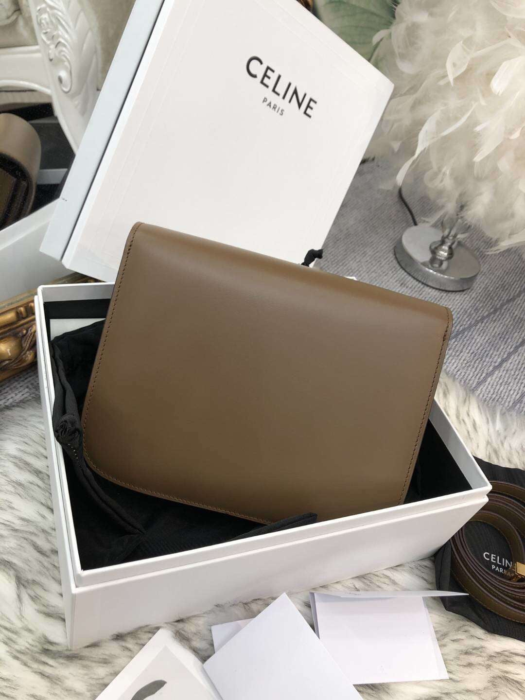 Celine Classic Box Medium Bag In Brown Box Calfskin