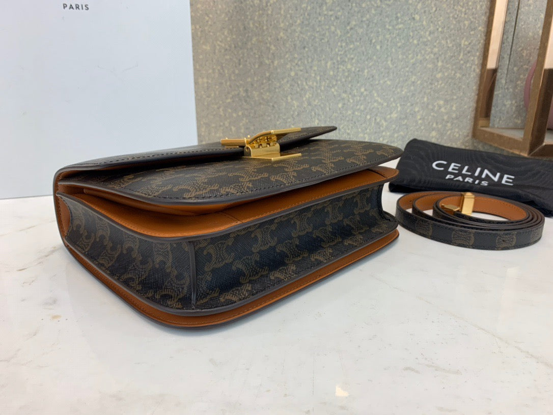 Celine Classic Box Medium Bag In Dark Brown Plaid Old Flower Bag