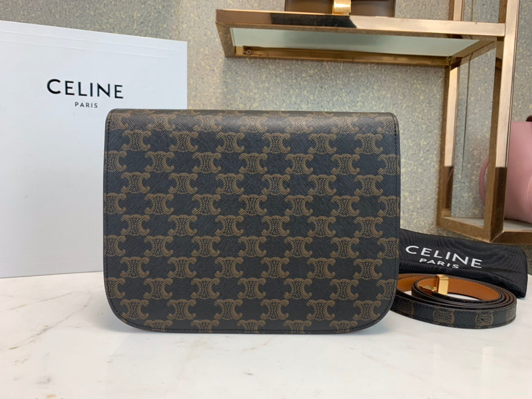 Celine Classic Box Medium Bag In Dark Brown Plaid Old Flower Bag