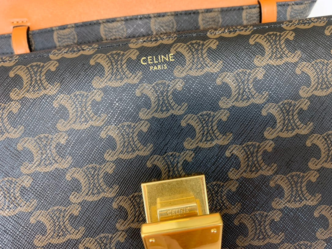 Celine Classic Box Medium Bag In Dark Brown Plaid Old Flower Bag