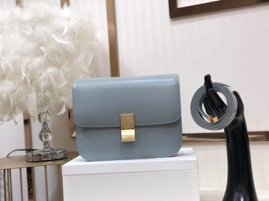 Celine Classic Box Medium Bag In Haze Blue Box Calfskin