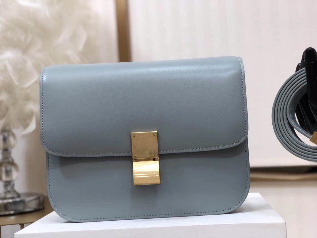 Celine Classic Box Medium Bag In Haze Blue Box Calfskin