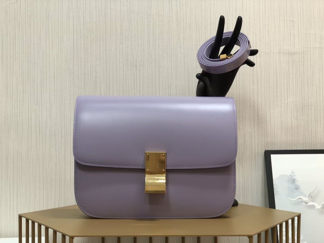 Celine Classic Box Medium Bag In Purple Box Calfskin