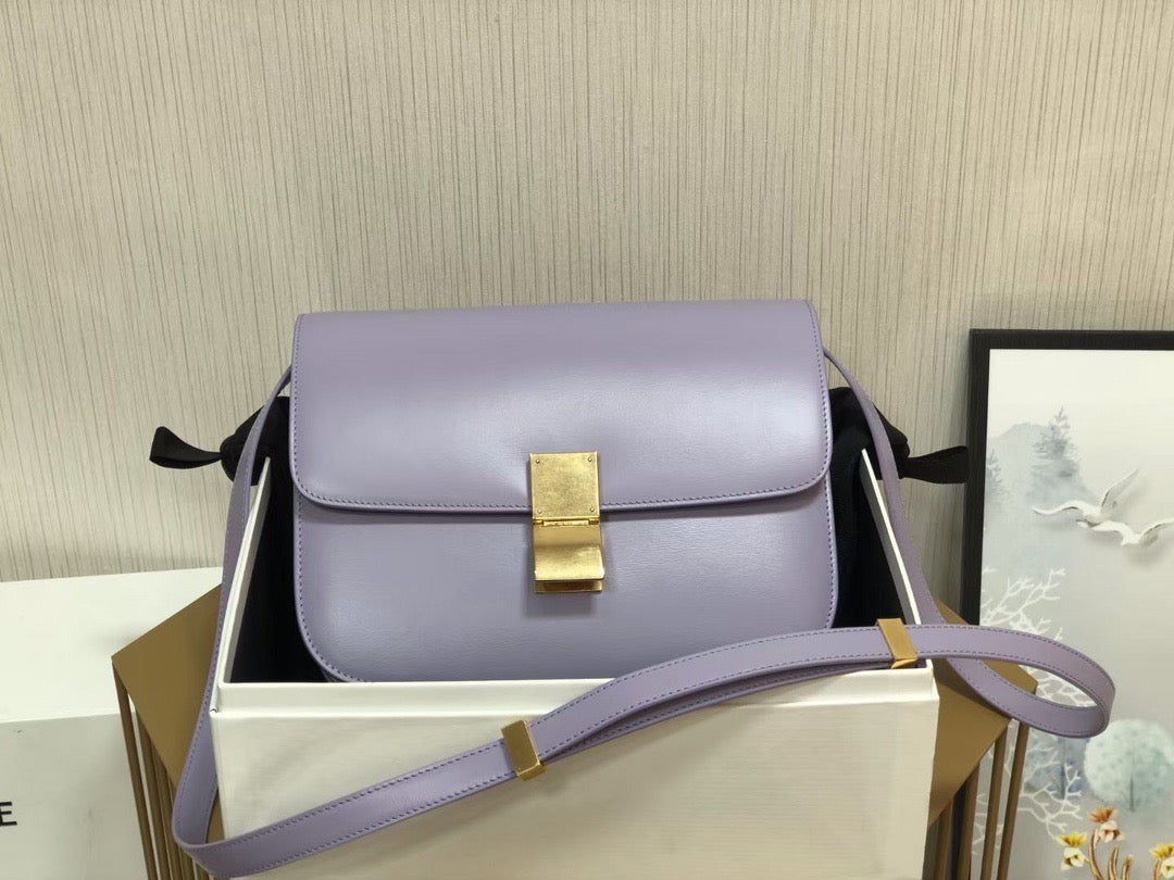 Celine Classic Box Medium Bag In Purple Box Calfskin