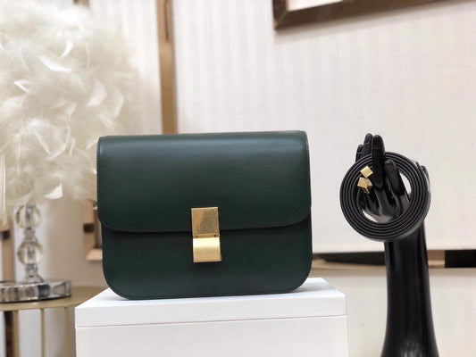 Celine Classic Box Medium Bag In Dark Green Box Calfskin