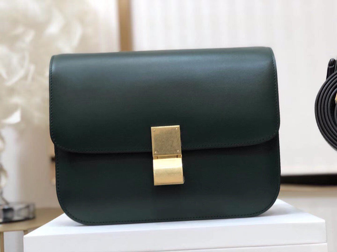 Celine Classic Box Medium Bag In Dark Green Box Calfskin