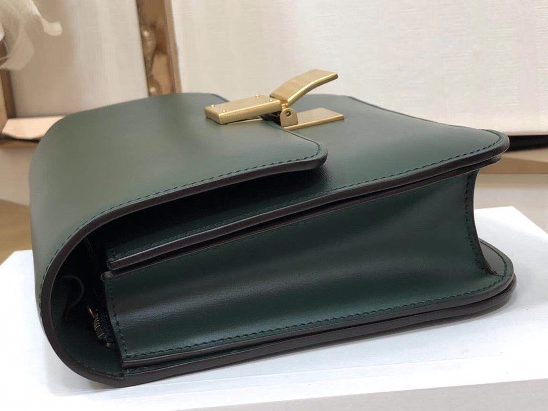 Celine Classic Box Medium Bag In Dark Green Box Calfskin