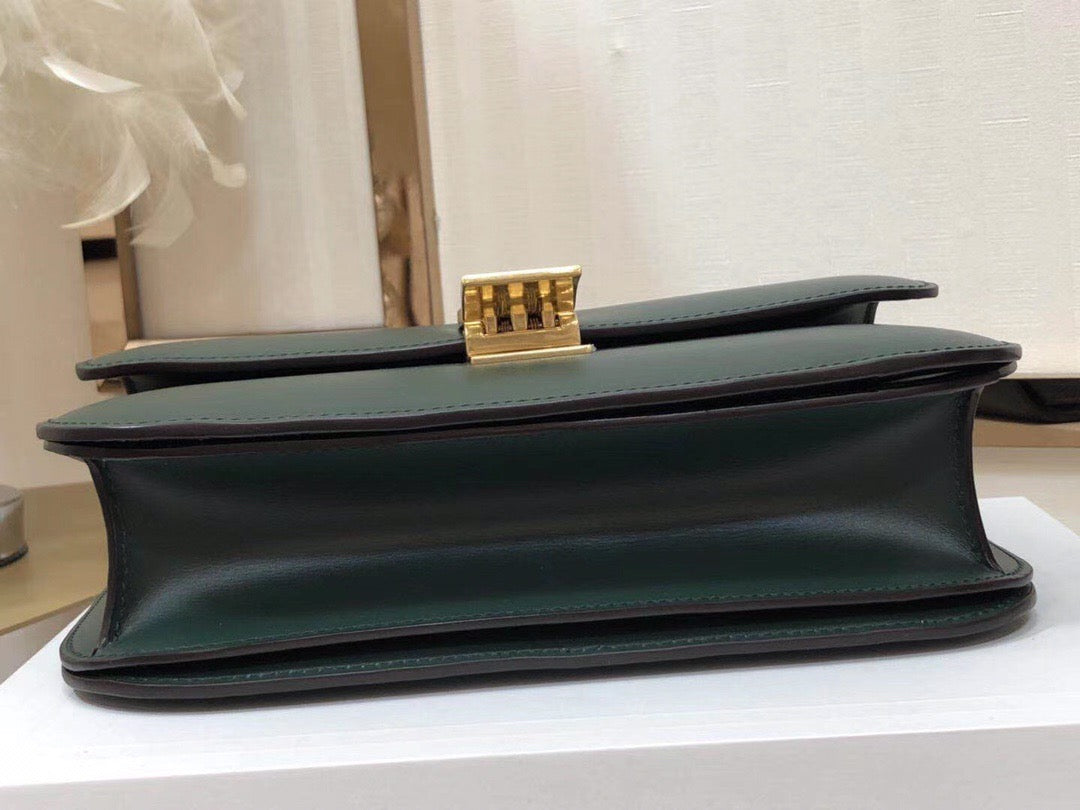 Celine Classic Box Medium Bag In Dark Green Box Calfskin