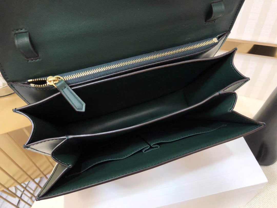 Celine Classic Box Medium Bag In Dark Green Box Calfskin