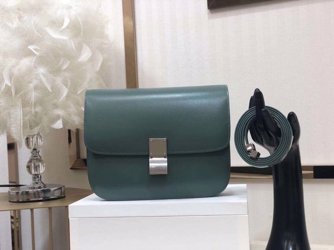 Celine Classic Box Medium Bag In Green Box Calfskin