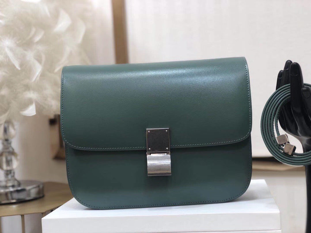 Celine Classic Box Medium Bag In Green Box Calfskin