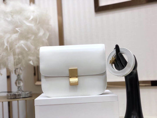 Celine Classic Box Medium Bag In White Box Calfskin