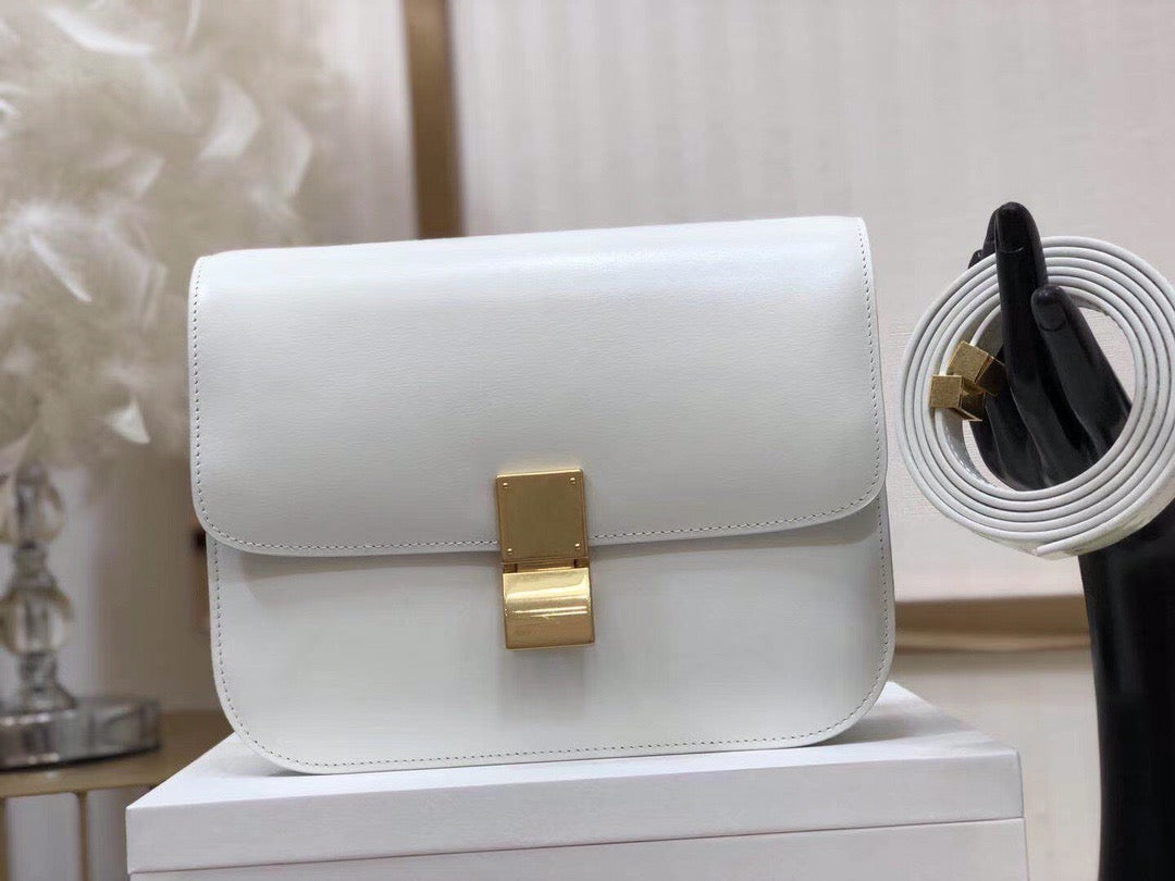 Celine Classic Box Medium Bag In White Box Calfskin