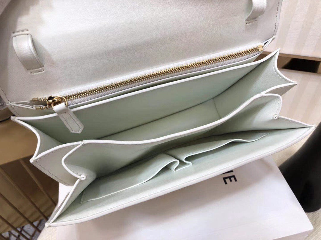 Celine Classic Box Medium Bag In White Box Calfskin