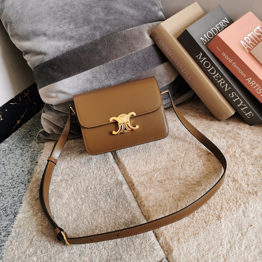 Celine Triomphe Teen Bag In Gold Brown Leather