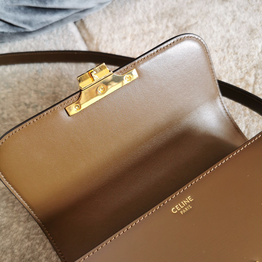 Celine Triomphe Teen Bag In Gold Brown Leather