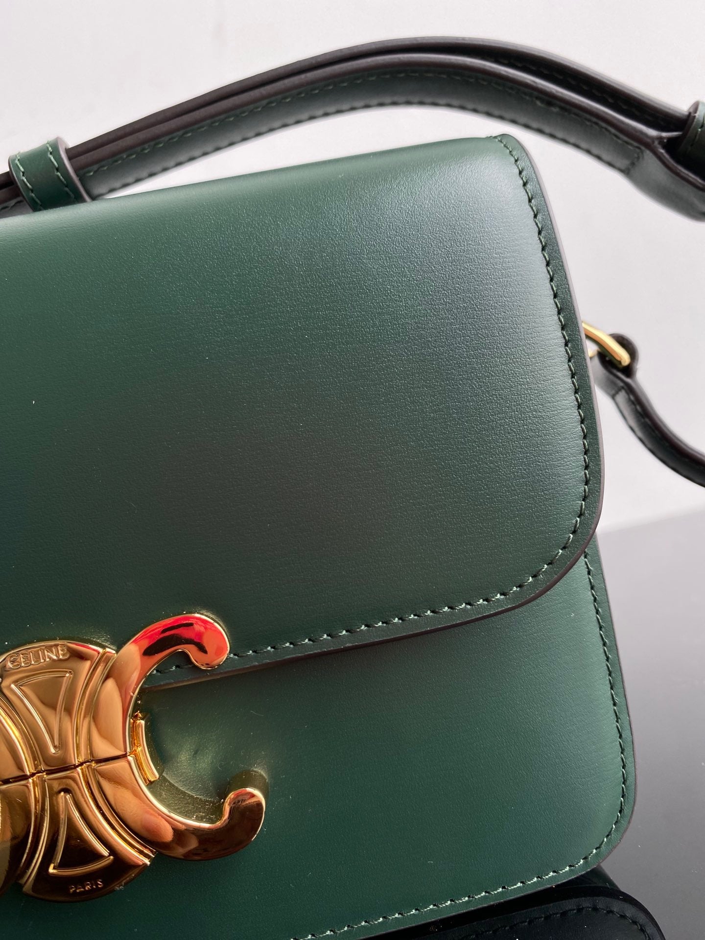 Celine Triomphe Teen Bag In Dark Green Leather