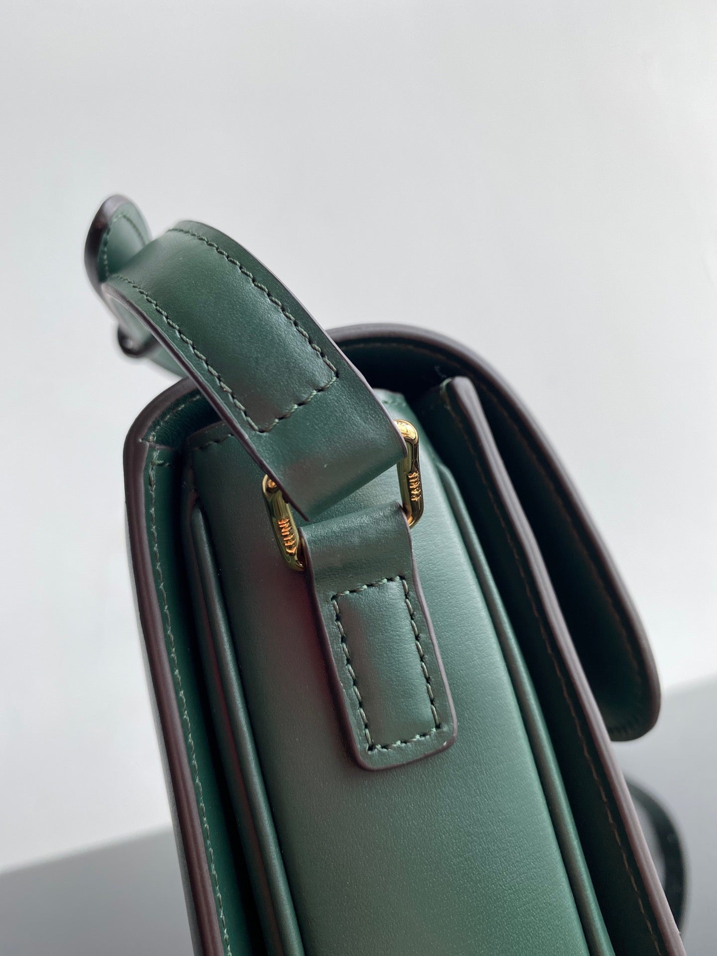 Celine Triomphe Teen Bag In Dark Green Leather