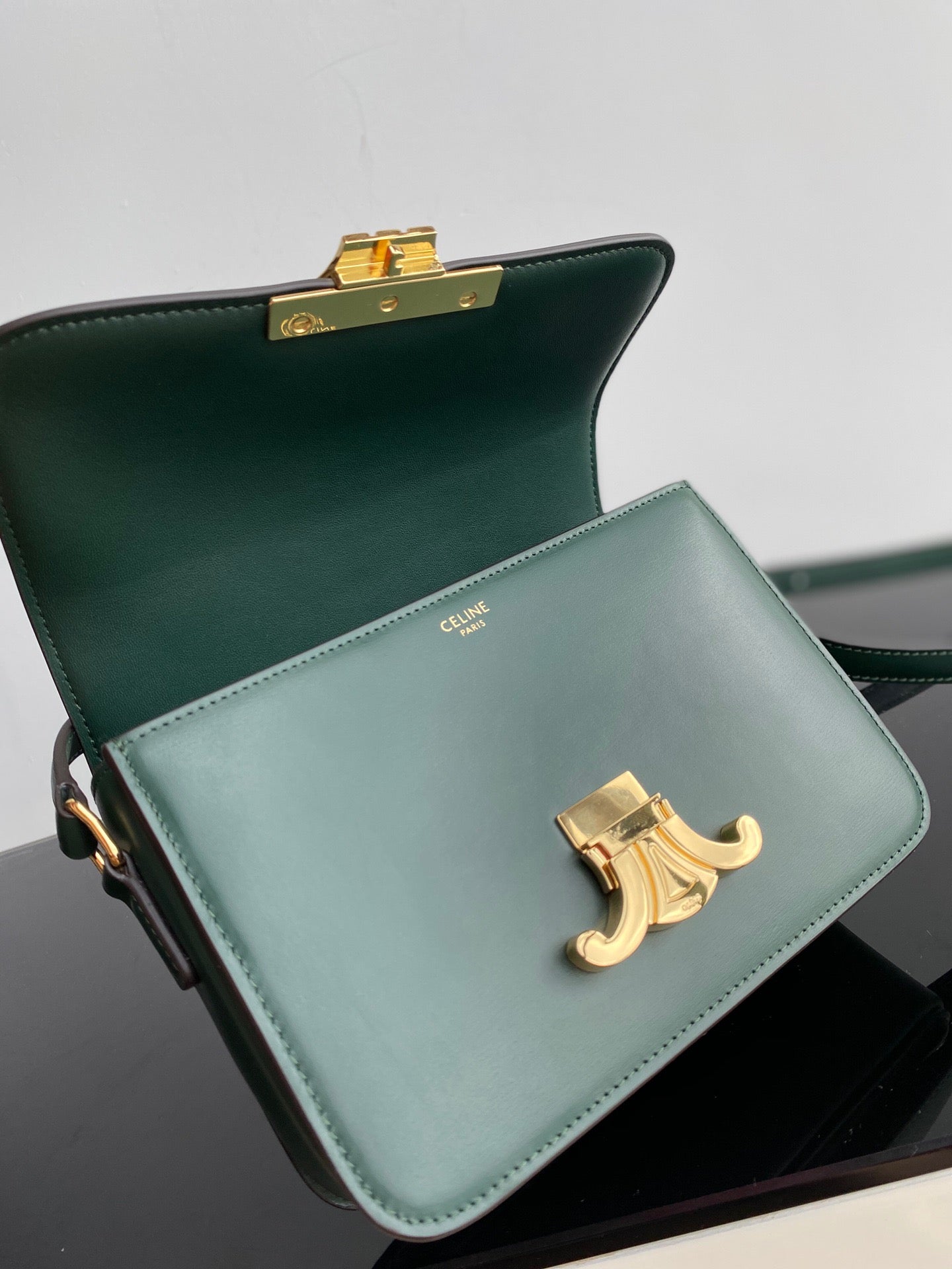 Celine Triomphe Teen Bag In Dark Green Leather