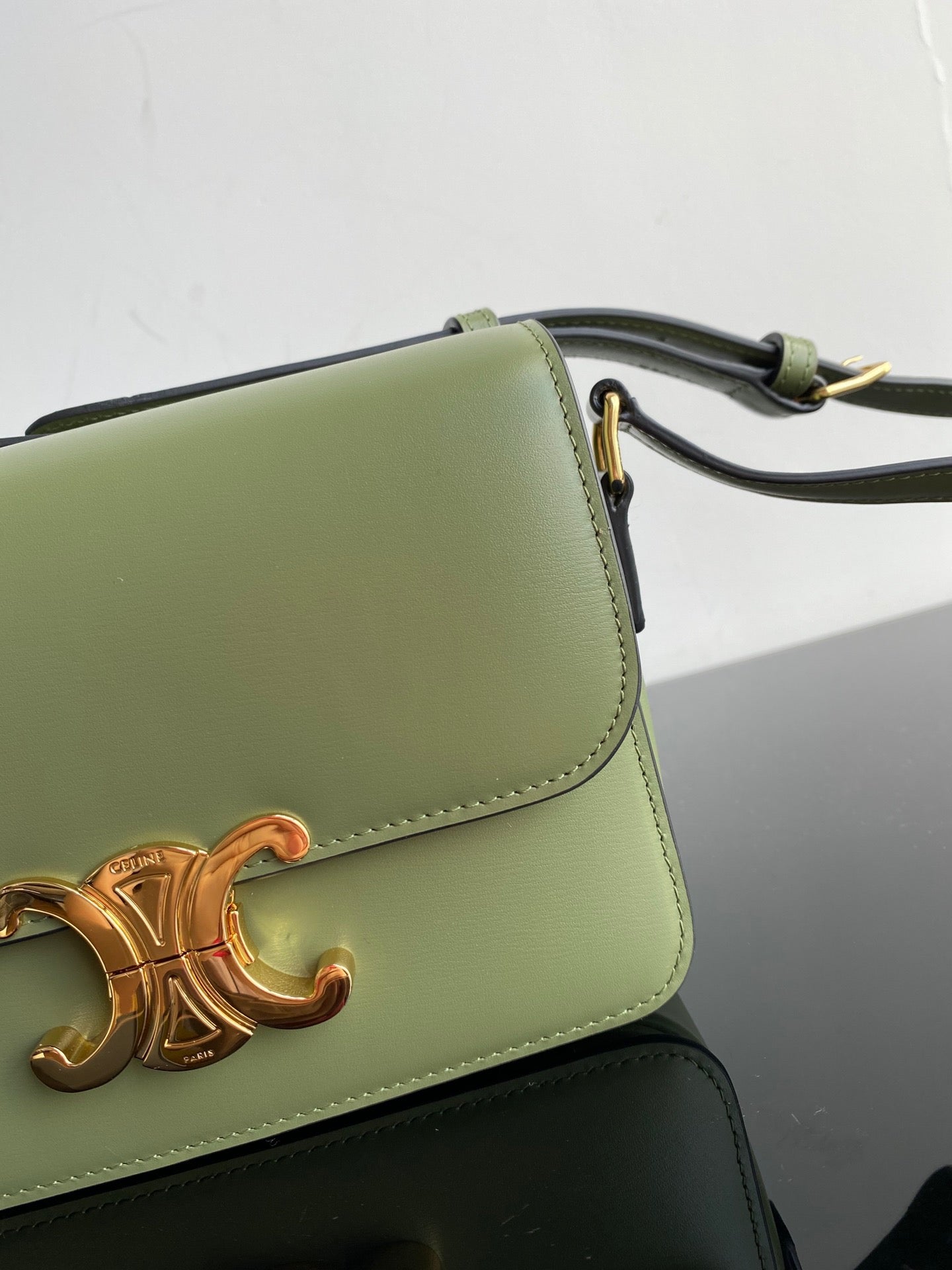 Celine Triomphe Teen Bag In Green Leather