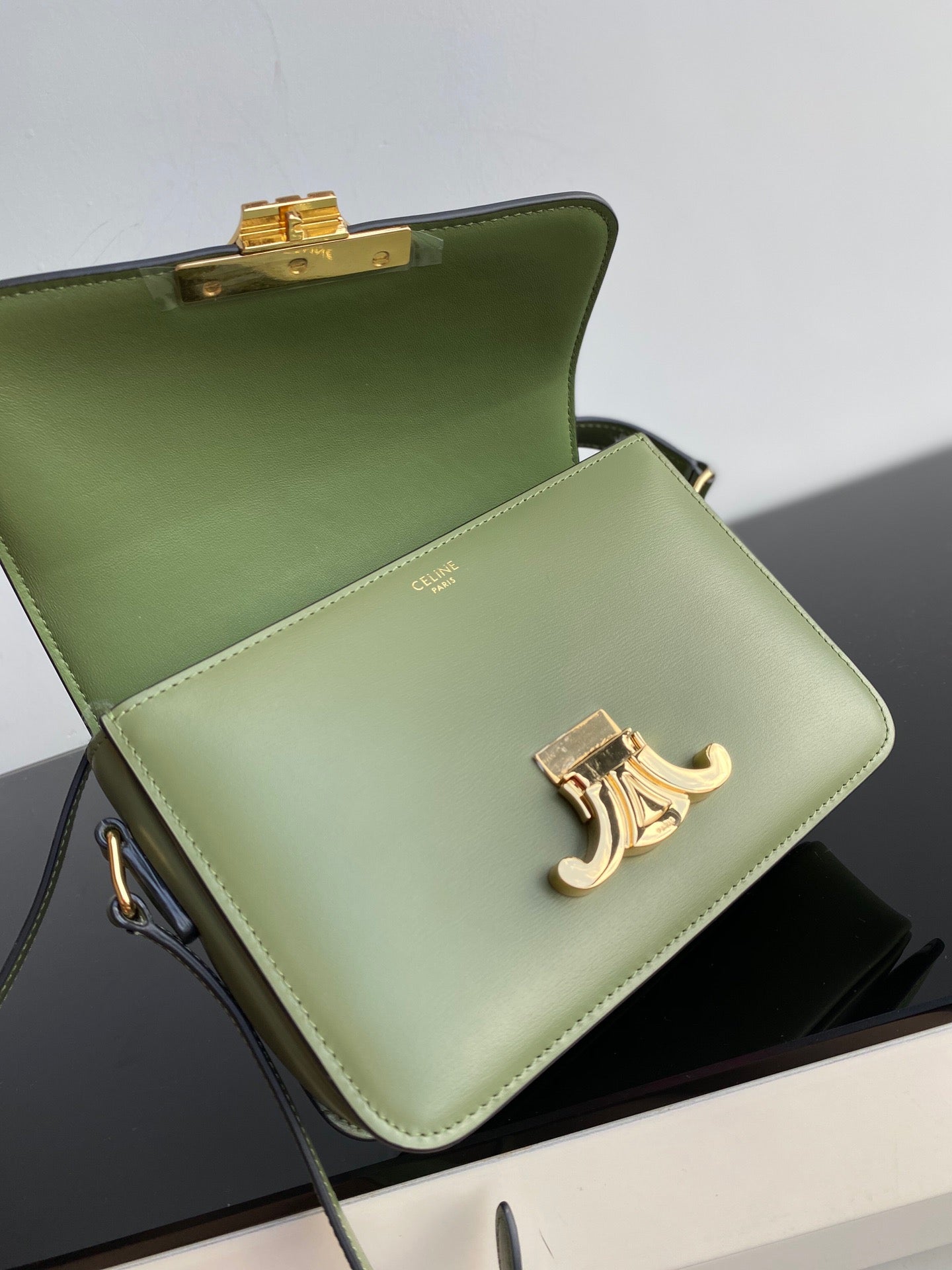 Celine Triomphe Teen Bag In Green Leather