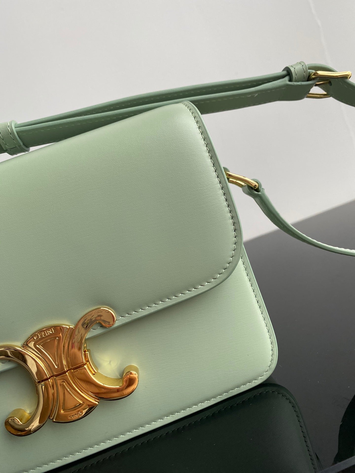 Celine Triomphe Teen Bag In Light Green Leather