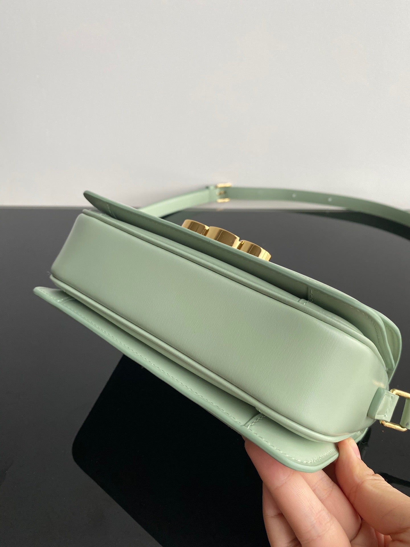 Celine Triomphe Teen Bag In Light Green Leather