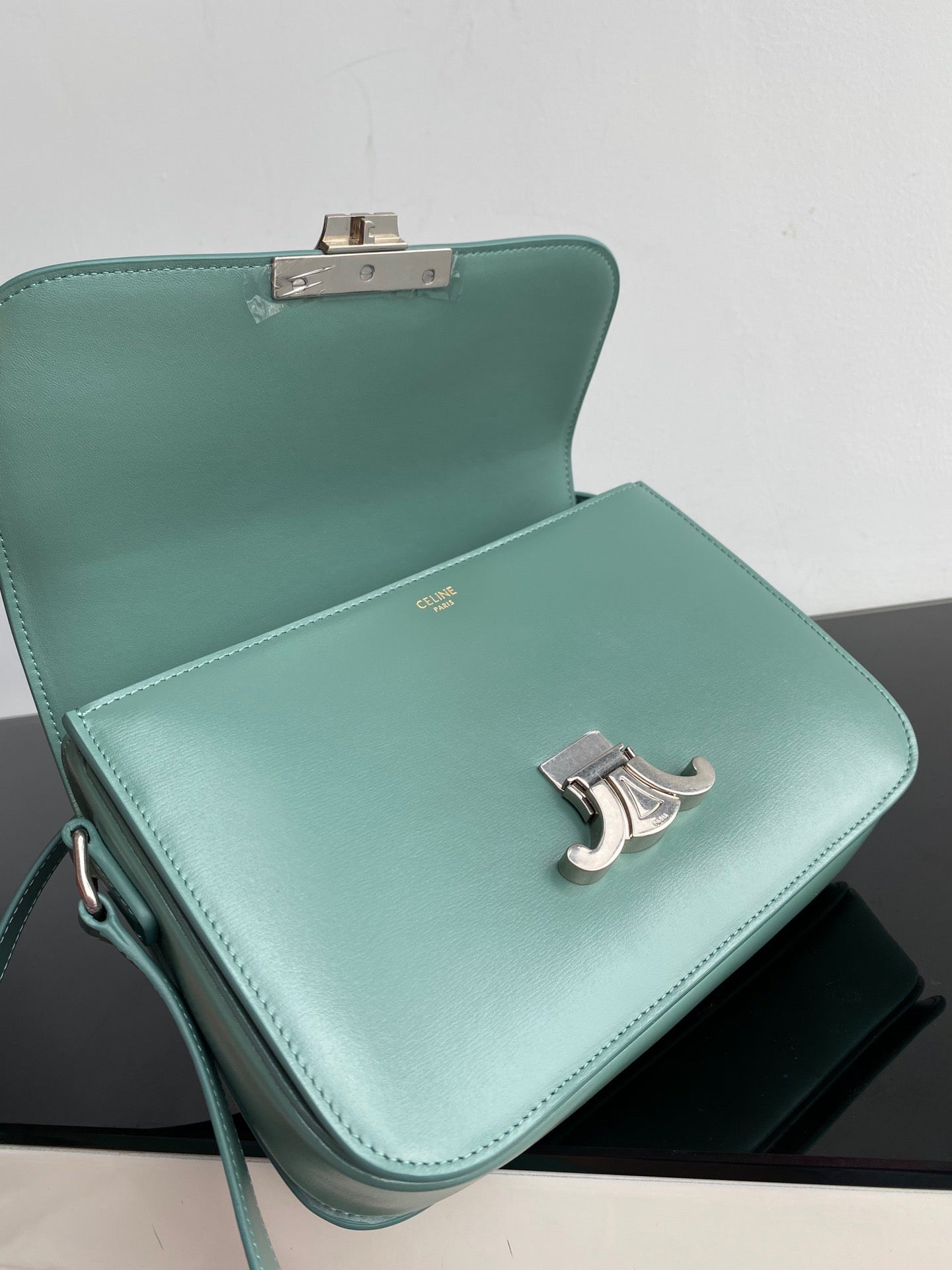 Celine Triomphe Teen Bag In Mint Green Leather