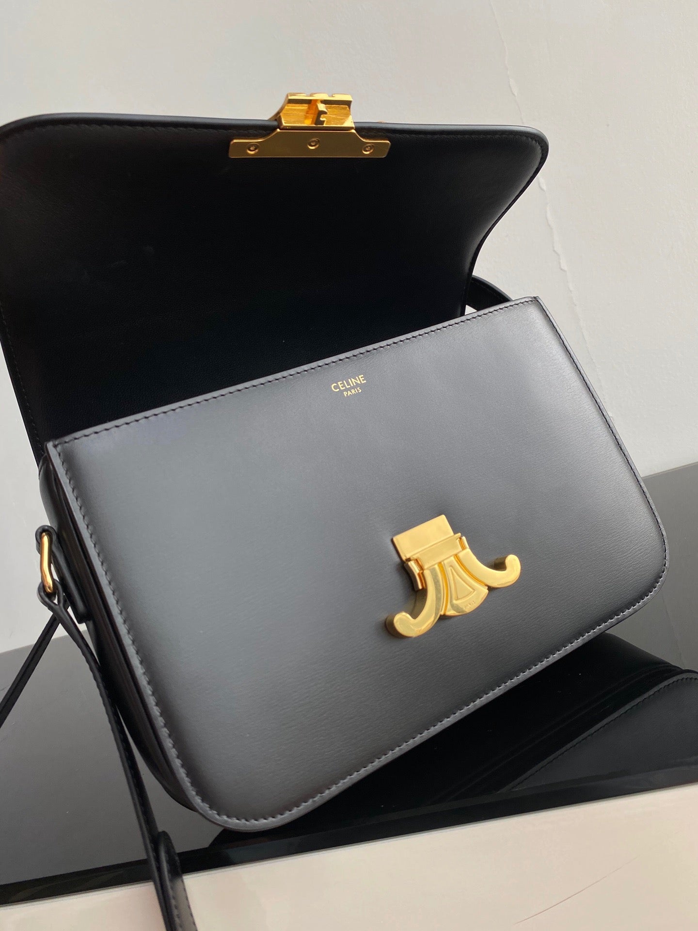 Celine Triomphe Teen Bag In Black Leather