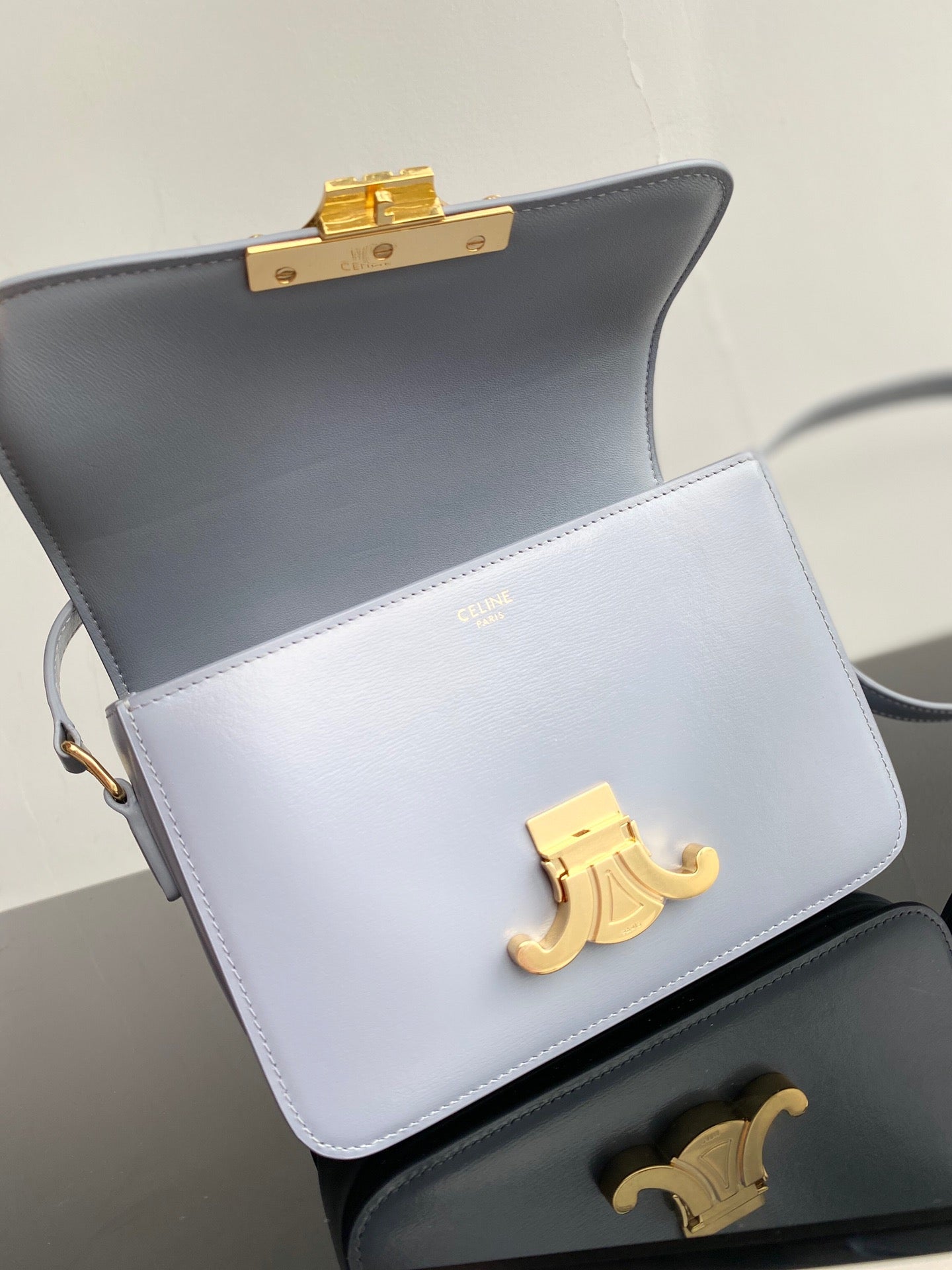 Celine Triomphe Teen Bag In Light Blue Leather