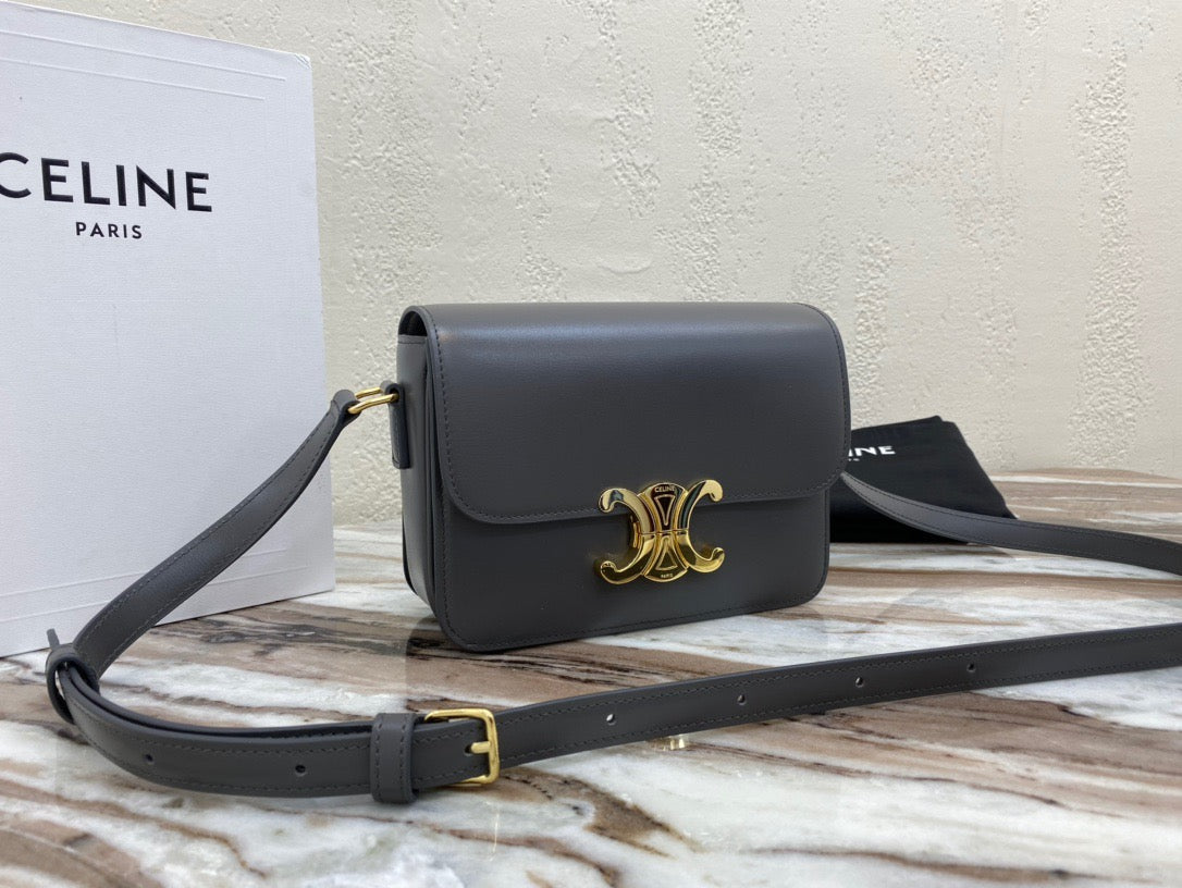 Celine Triomphe Teen Bag In Dark Grey Leather