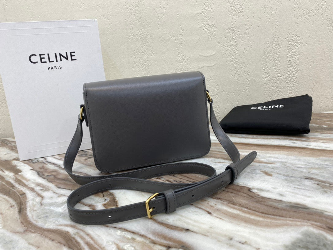 Celine Triomphe Teen Bag In Dark Grey Leather