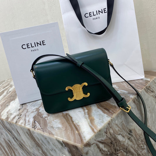 Celine Triomphe Teen Bag In Dark Green Leather