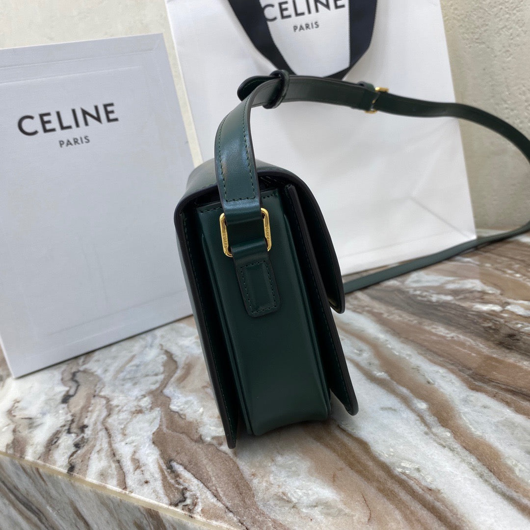 Celine Triomphe Teen Bag In Dark Green Leather