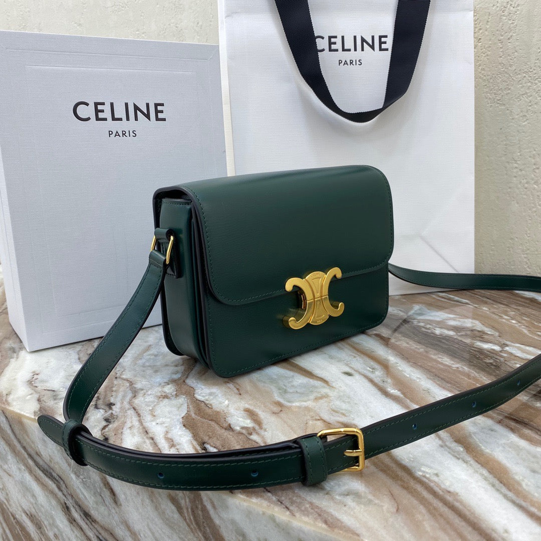 Celine Triomphe Teen Bag In Dark Green Leather